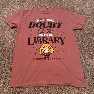 “Go To The Library” Hermione Granger Harry Potter T-Shirt Tee Top Pink Chibi